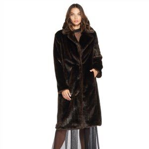 Avec Les Filles Faux Mink Fur Dark Brown Teddy Walker Coat